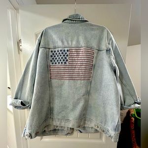 Old Navy Light Wash Denim Jacket with American Flag embroidered on the back (3X)